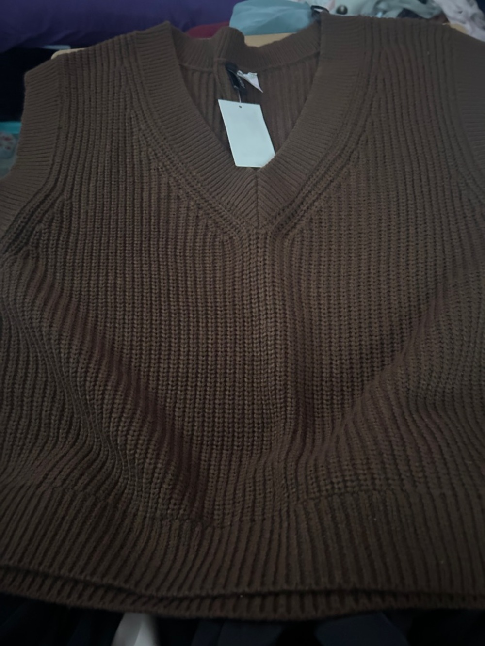Women's V-Neck Chunky Knit Sweater vest - Brown